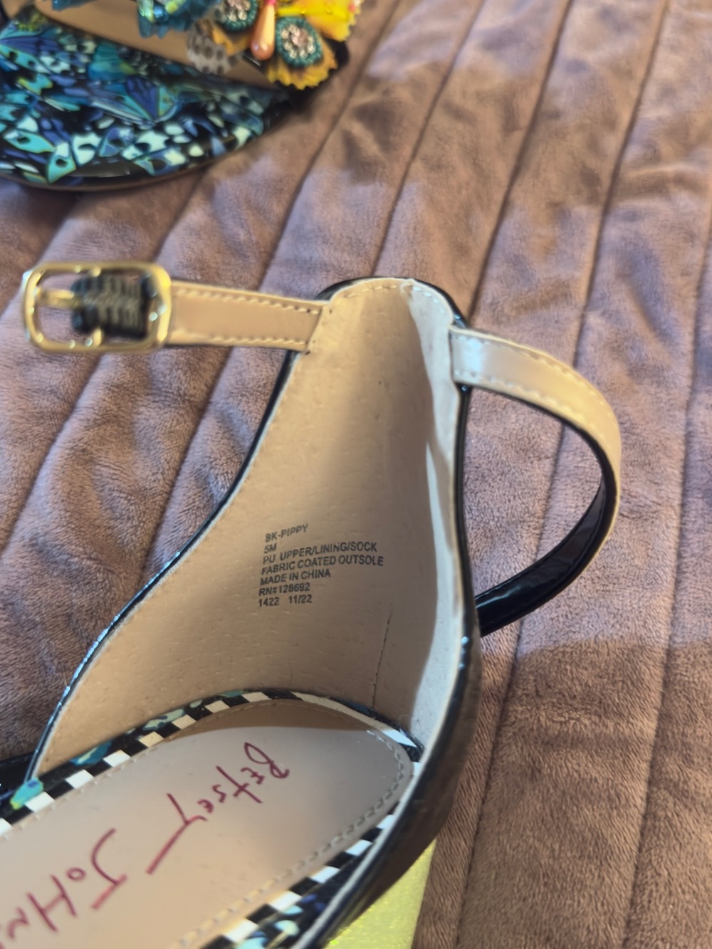 Betsey Johnson Blue Floral Beaded Ankle-Strap Sandals - Picture 4 of 5
